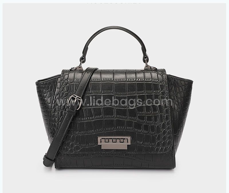 7958 Black Croc pu leather elegant tote bag